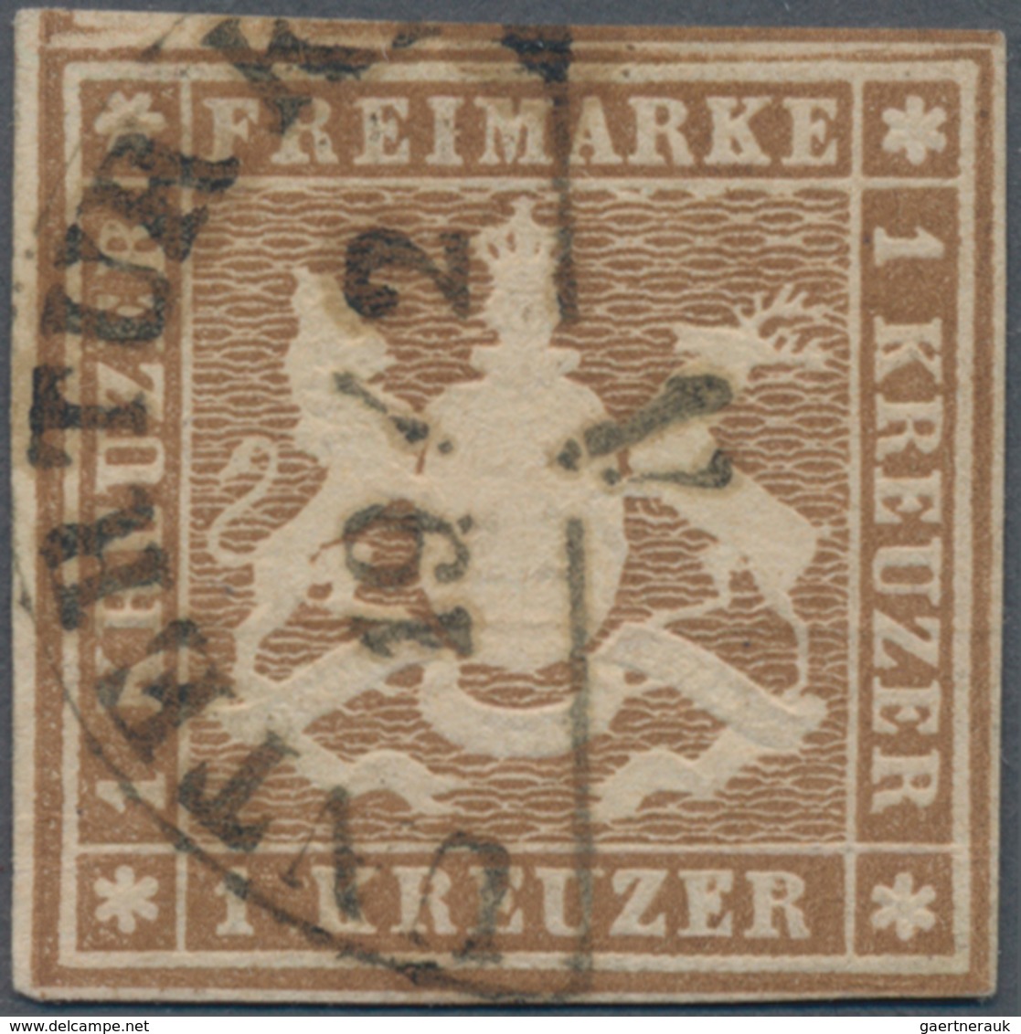 Württemberg - Marken Und Briefe: 1857, 1 Kreuzer Dunkelockerbraun Klar Und Zentral Entwertet Mit Seg - Altri & Non Classificati