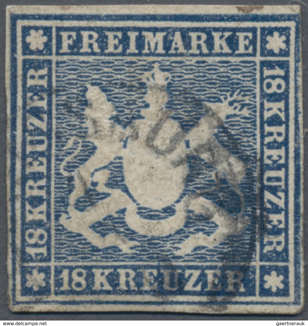 Württemberg - Marken Und Briefe: 1860, 18 Kreuzer Blau Gestempelt, Die Marke Ist Farbfrisch Und Voll - Andere & Zonder Classificatie