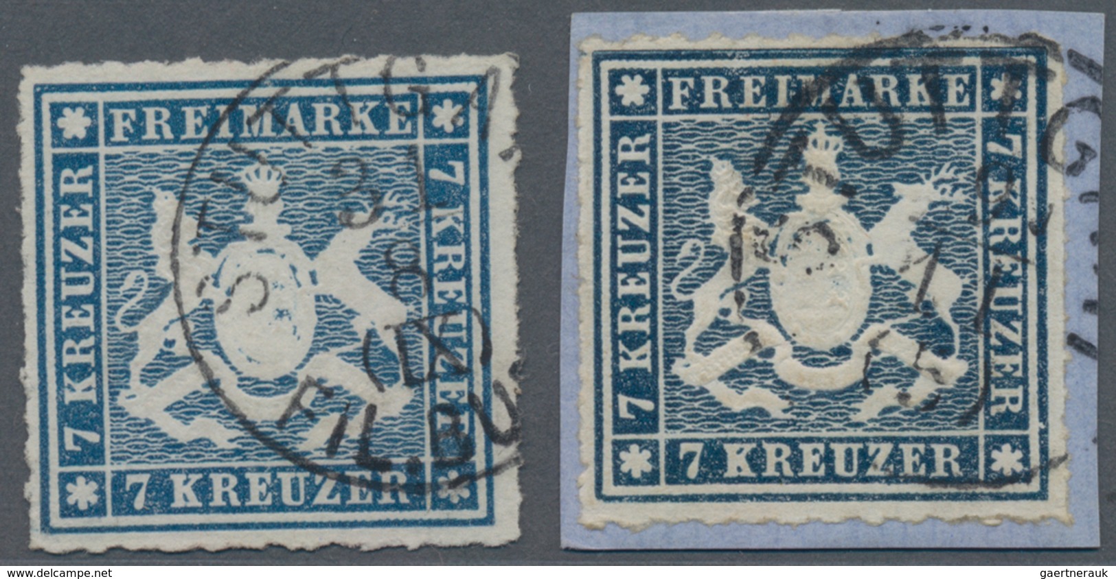 Württemberg - Marken Und Briefe: 1868, 7 Kreuzer Blau Und Desgl. Dkl'preußischblau (Briefstück) Je S - Altri & Non Classificati