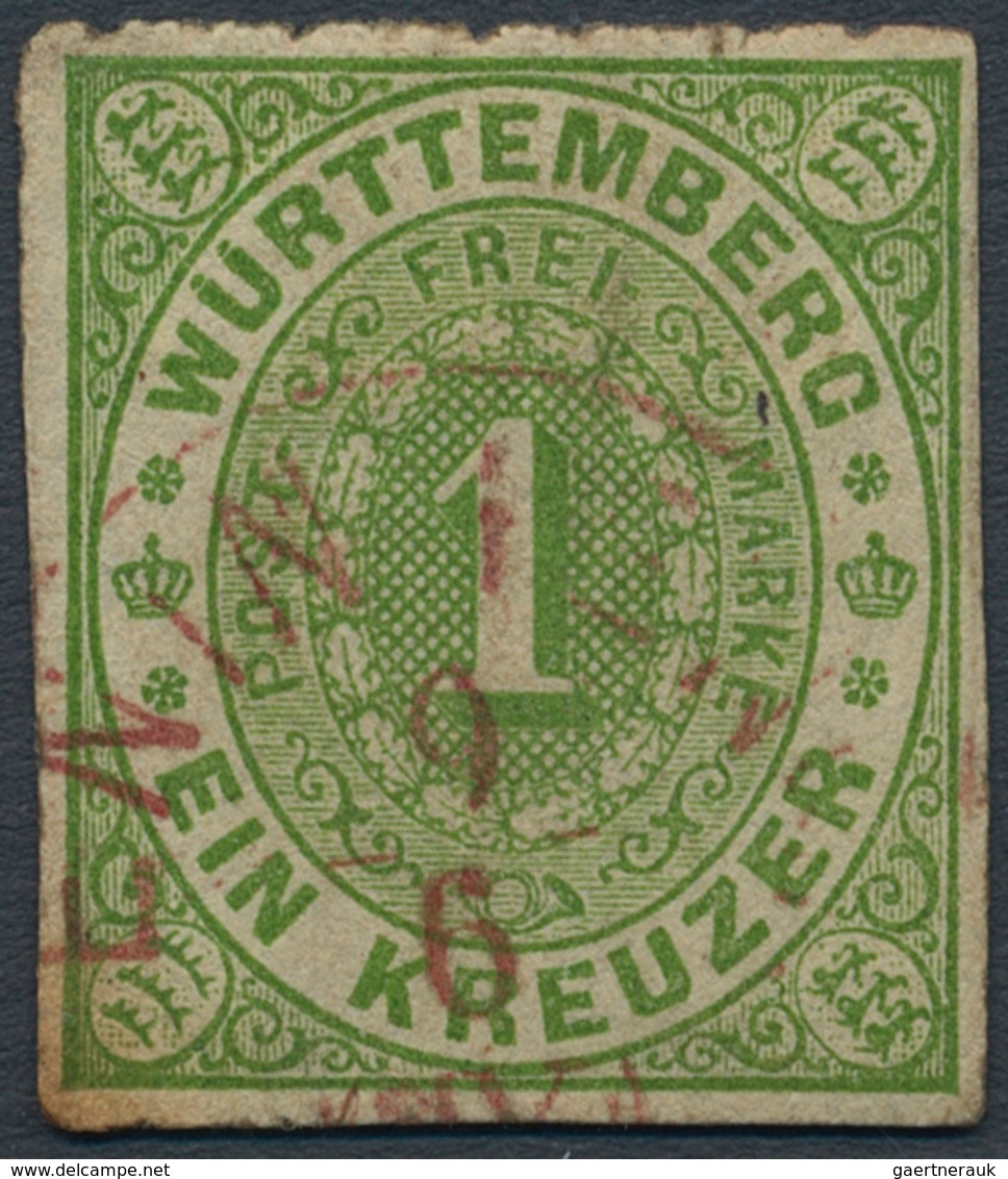 Württemberg - Marken Und Briefe: 1869 1 Kreuzer Grün Mit Rotem Ekr Eningen 9/6 Kurzbefund Heinrich - Andere & Zonder Classificatie