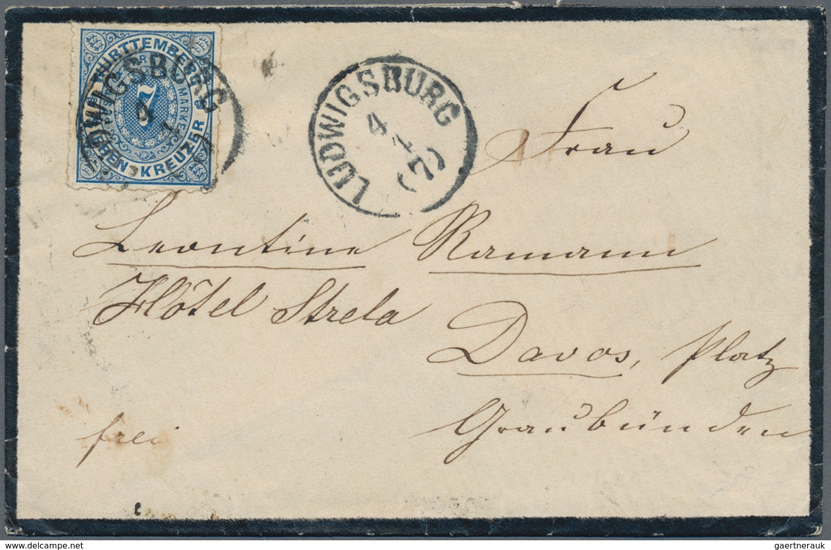 Württemberg - Marken Und Briefe: 1871, 7 Kreuzer Blau Entwertet Mit Kleinem K1 LUDWIGSBURG Auf Schön - Altri & Non Classificati
