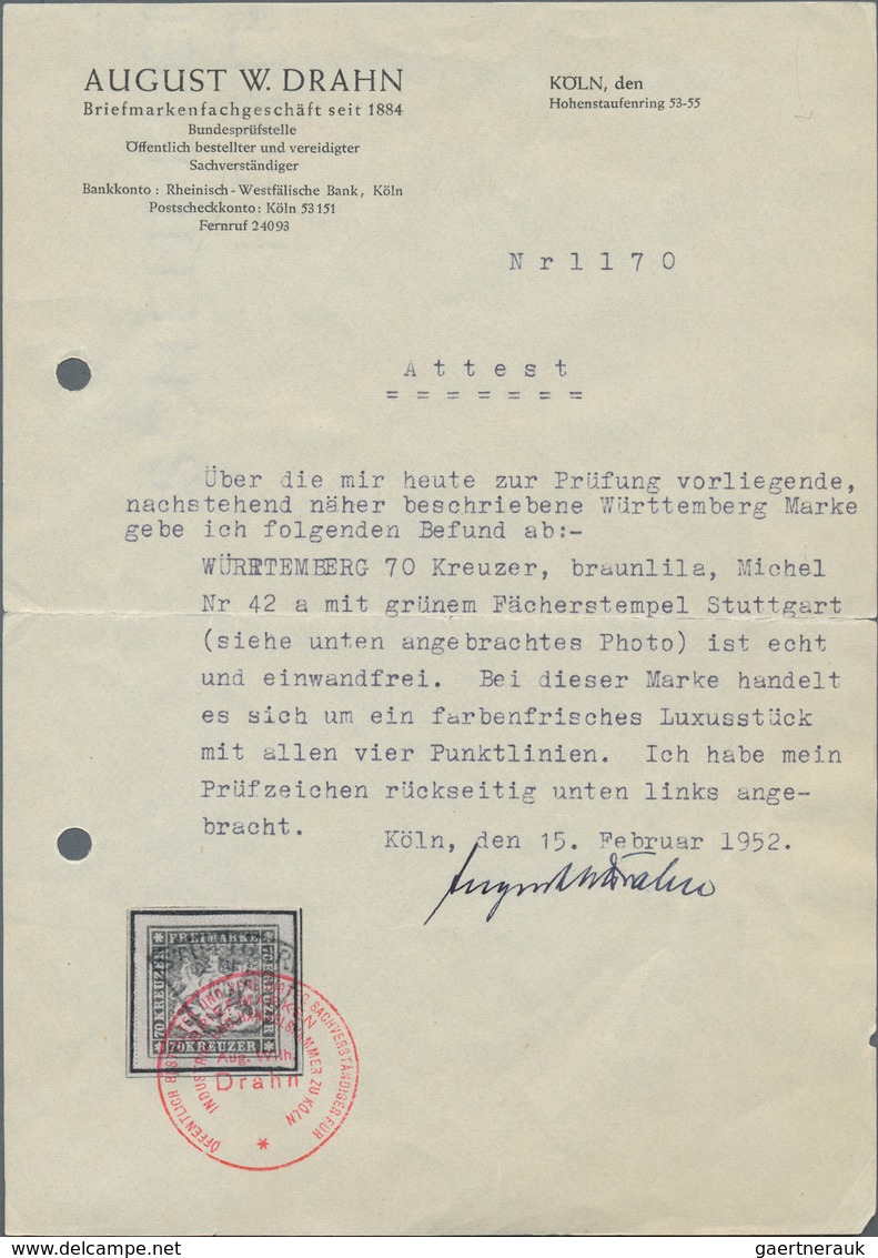Württemberg - Marken Und Briefe: 1873, 70 Kr. Braunlila, Farbintensives Exemplar, Allseits Sehr Brei - Altri & Non Classificati