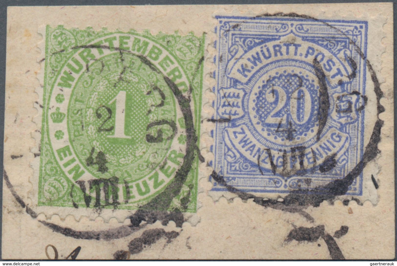 Württemberg - Marken Und Briefe: 1874/75, 1 Kr. Grün Und 20 Pfg Ultramarin Als Seltene Währungs-MiF - Andere & Zonder Classificatie