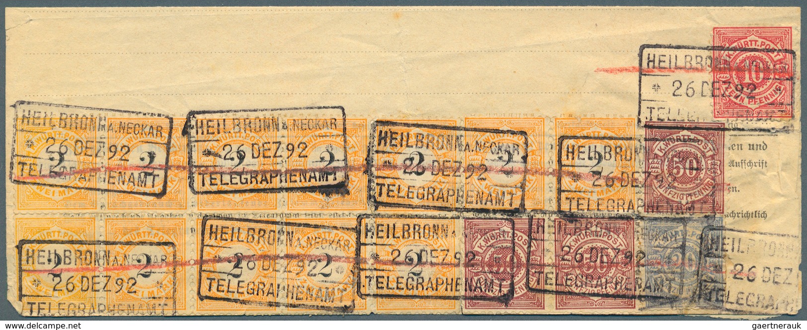 Württemberg - Marken Und Briefe: 1892, 2 Teile Frankierter Telegramme Mit Jeweils Massenfrankatur Un - Altri & Non Classificati