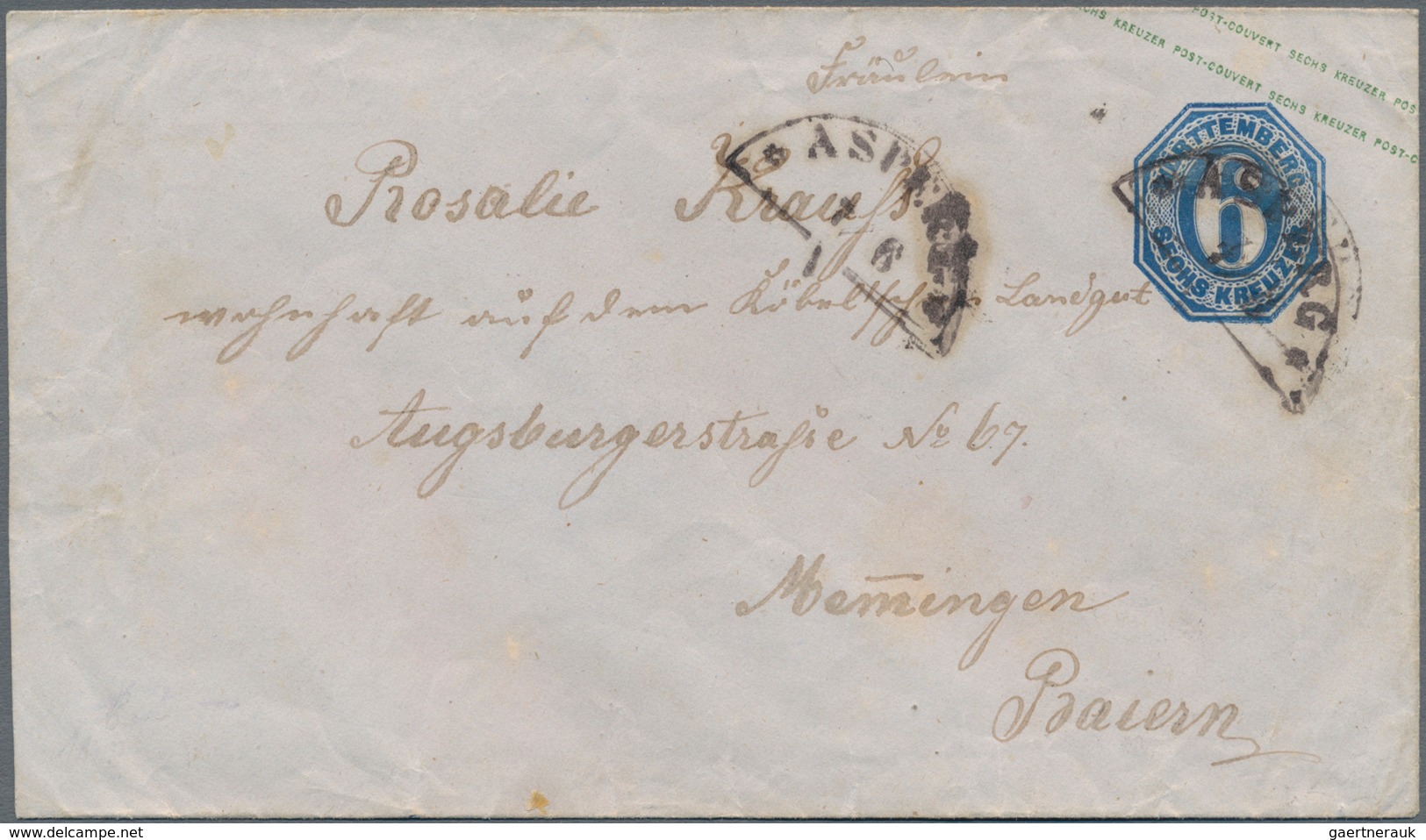 Württemberg - Ganzsachen: 1863/1867, 6 Kr Blau Ganzsachenumschlag (U 18) Mit Zfr. 3 Kr Karmin Von LU - Andere & Zonder Classificatie