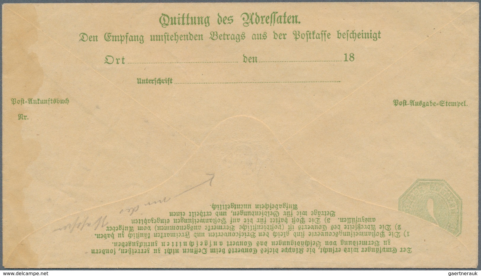 Württemberg - Ganzsachen: 1873. Postanweisungs-Umschlag 7 Kr Grün In Der SELTENEN Type II Mit Klappe - Altri & Non Classificati