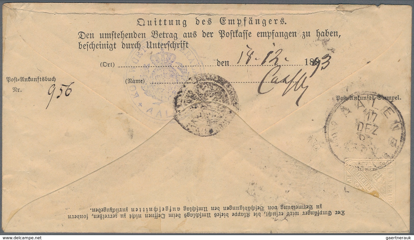 Württemberg - Ganzsachen: 1893, 15 Pf Gelb Postanweisung Mit Zusatzfrankatur 5 Und 10 Pf Entwertet M - Andere & Zonder Classificatie