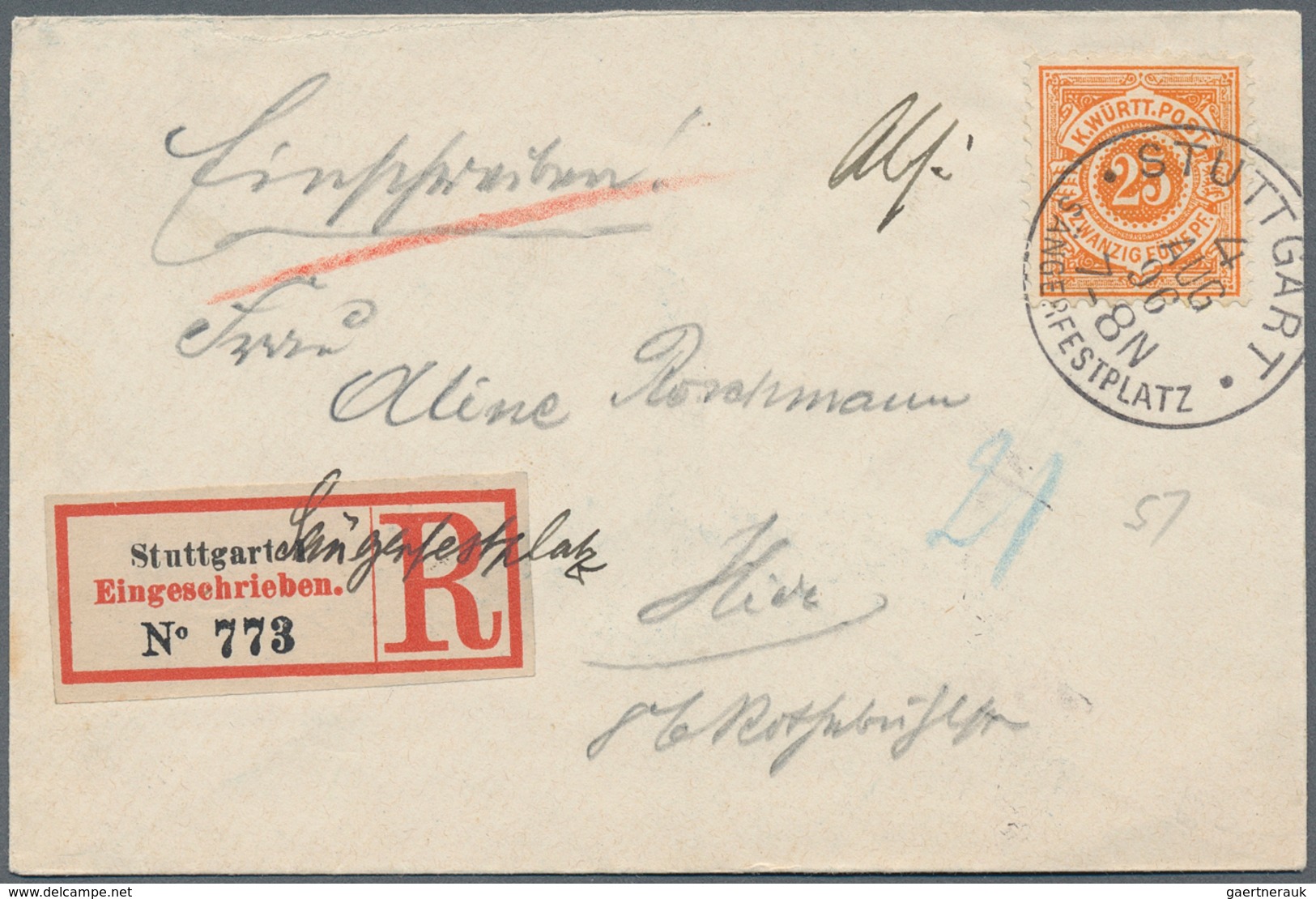 Württemberg - Stempel: 1896. "STUTTGART SÄNGERFESTPLATZ", Seltener Sonder-R-Zettel Auf Hübschem Klei - Altri & Non Classificati