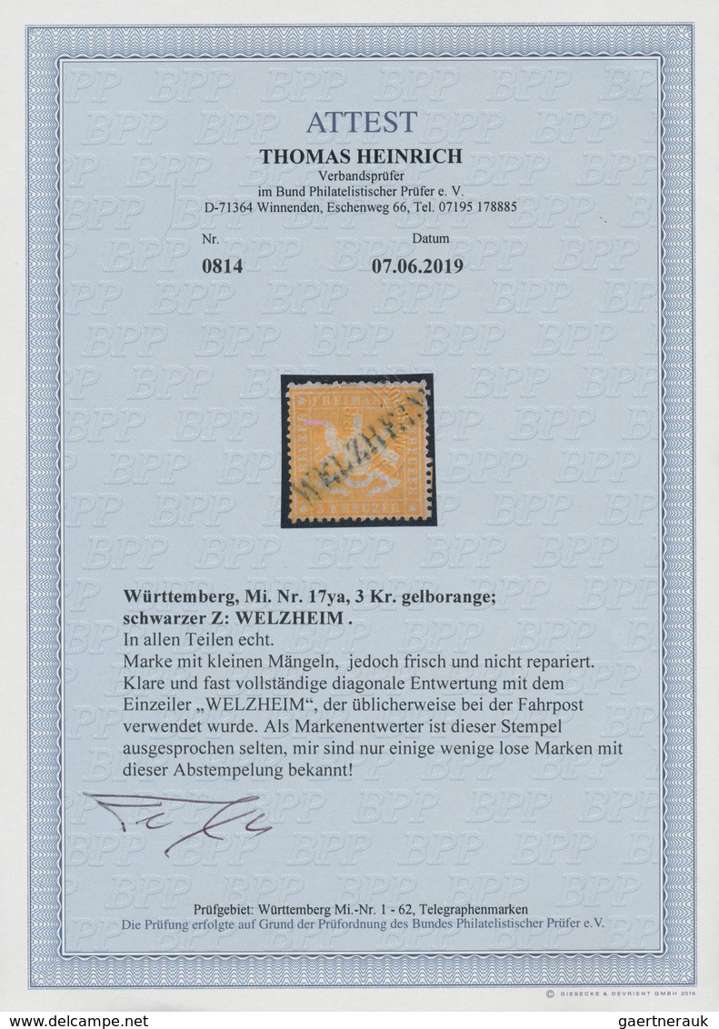 Württemberg - Langstempel, Einzeilig: "WELZHEIM", L1 Nahezu Vollständig Diagonal Auf 3 Kr. Gelb Eng - Other & Unclassified