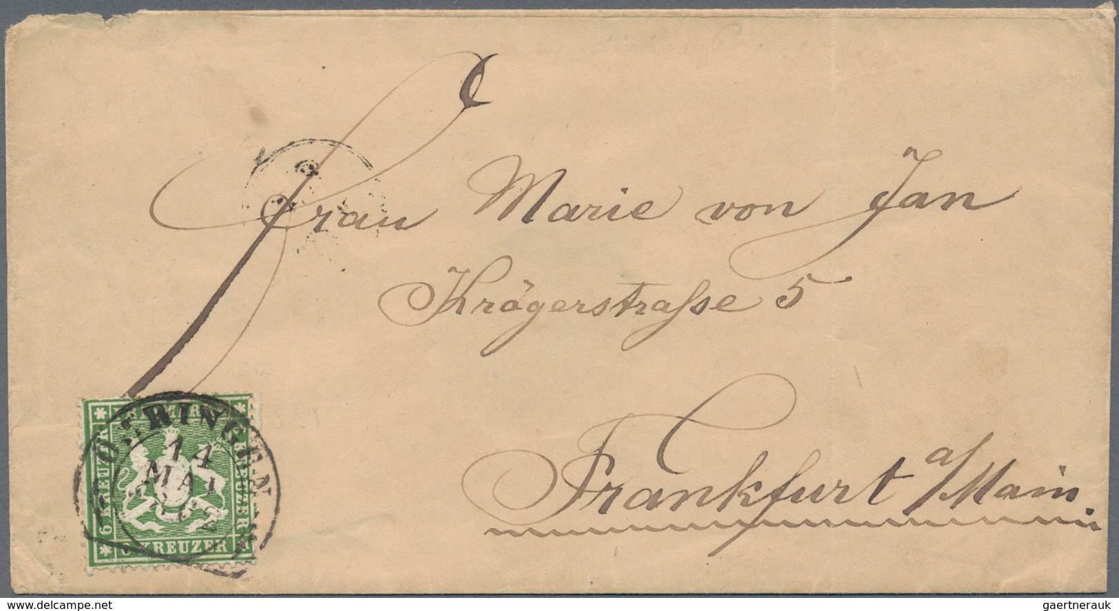 Württemberg - Steigbügelstempel: 1861, 6 Kr. Eng Gezähnt Grünoliv Auf Brief Mit Steigbügelstempel „Ö - Altri & Non Classificati
