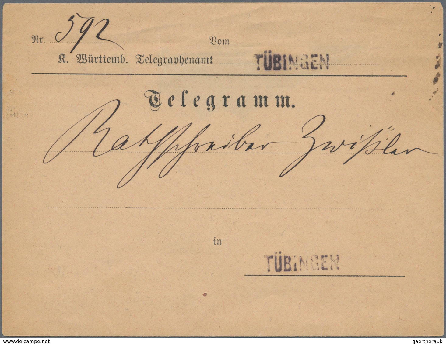 Württemberg - Besonderheiten: 1884, Telegramm, Vordruck-Umschlag Des K.Württemb. Telegraphenamtes Mi - Sonstige & Ohne Zuordnung