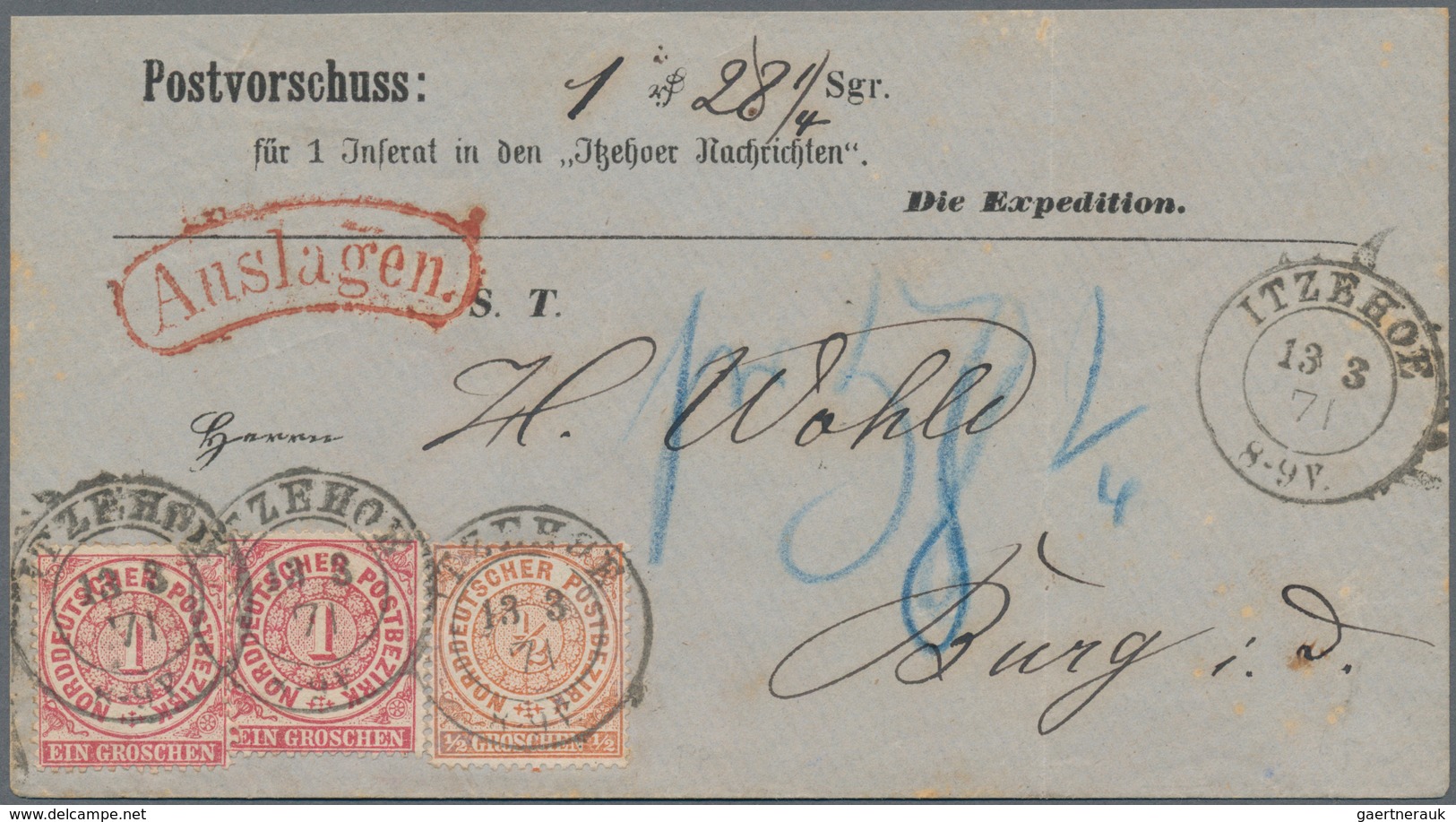 Norddeutscher Bund - Marken Und Briefe: 1871, 2x 1 Groschen Karmin Und 1/2 Groschen Orange MiF Entwe - Andere & Zonder Classificatie