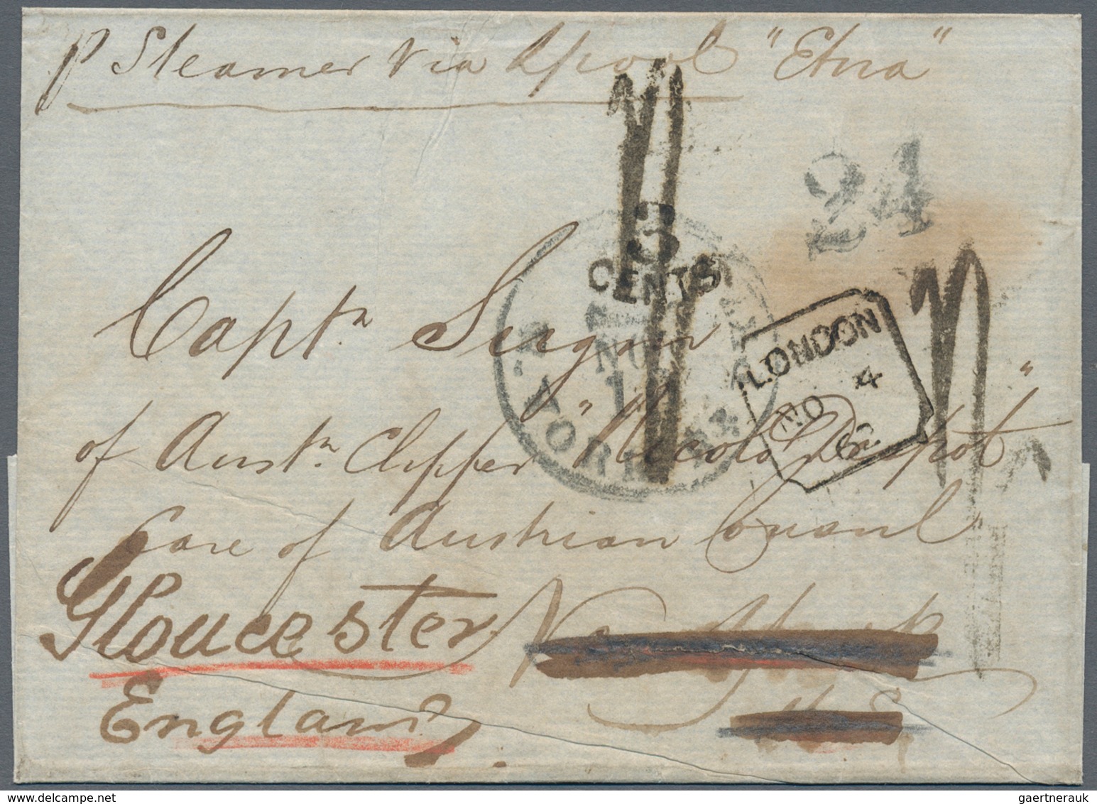 Transatlantikmail: 1840-62: Four stampless covers from/to the U.S.A. related to Austria including tw