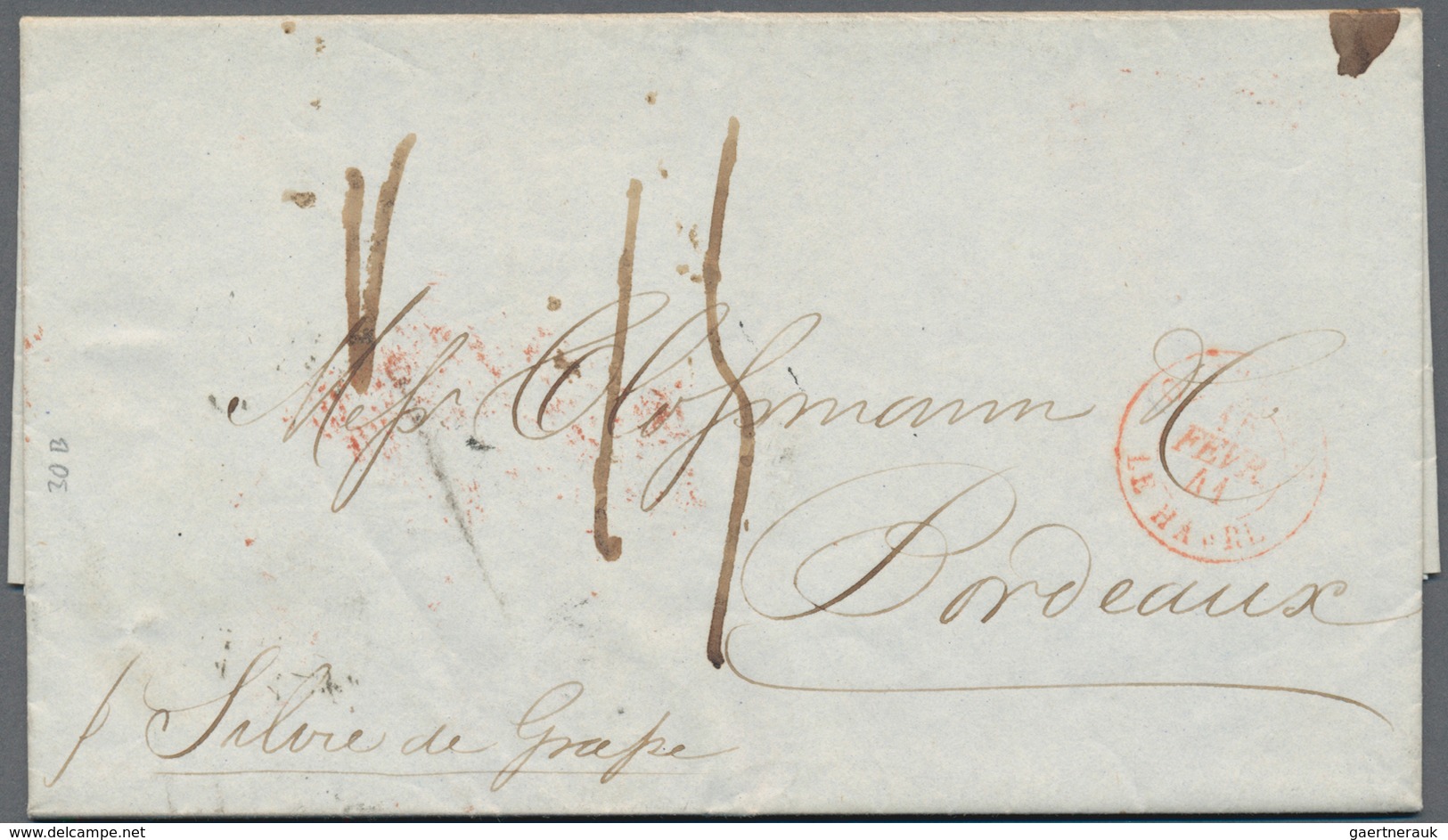 Transatlantikmail: 1841, Folded Letter From NEW YORK Via Le Havre To Bordeaux. Red Oval "FORWARDED T - Otros - Europa