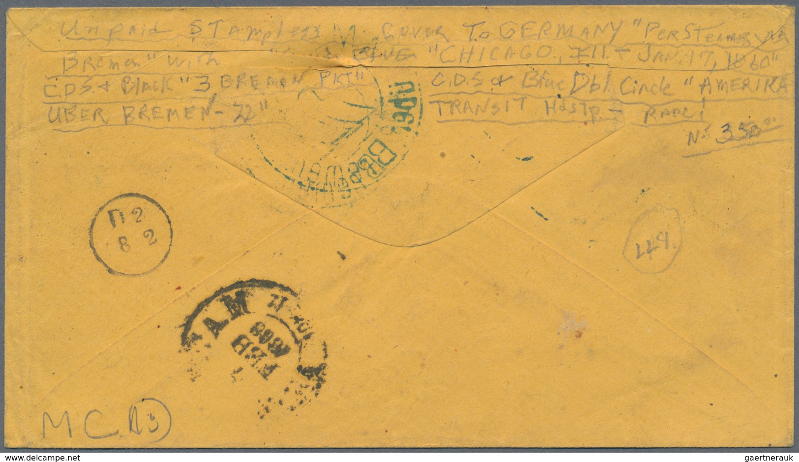 Transatlantikmail: 1860, Envelope From "CHICAGO ILL. JAN 17 1860" Addressed To Stuttgart "per Steame - Andere-Europa