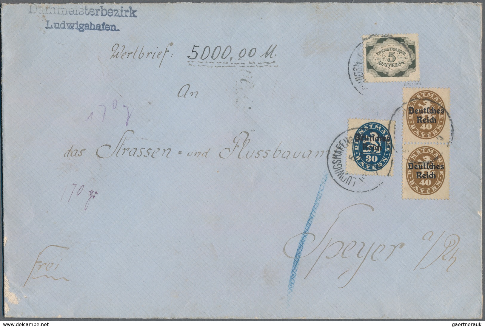 Bayern - Marken und Briefe: Bayern Pfennigzeit  1) 1890, 2 Mark gelborange auf rötlichem Papier als