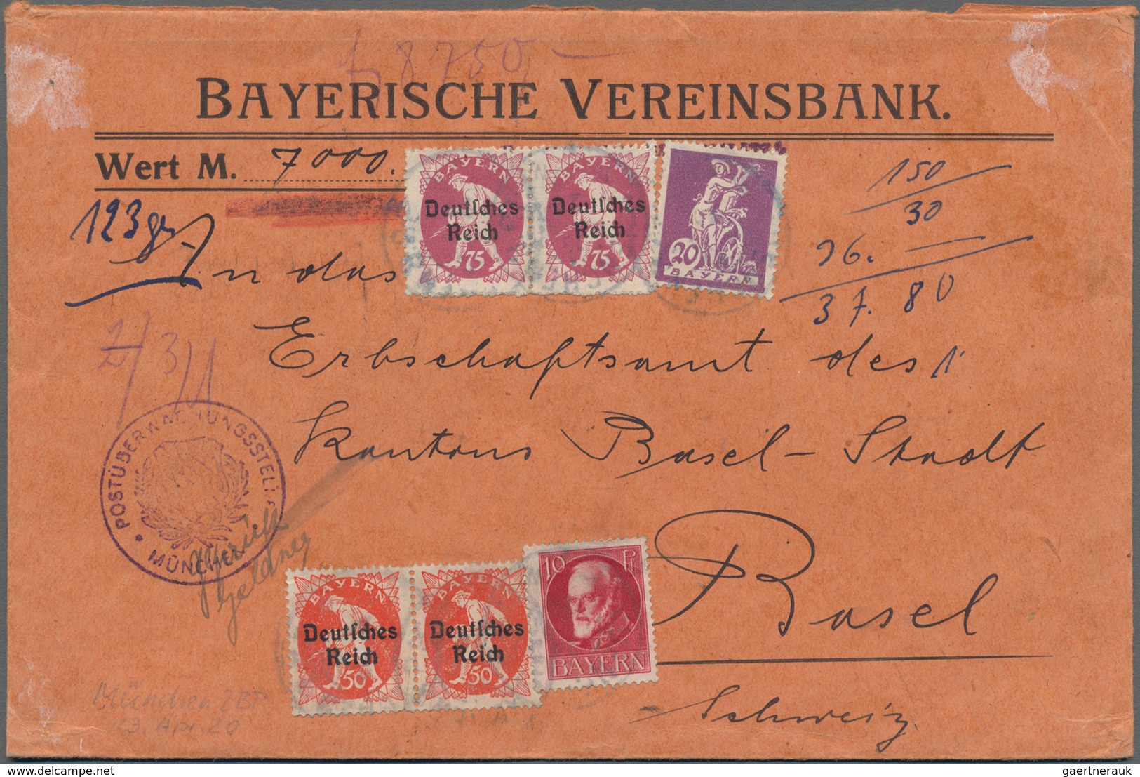 Bayern - Marken und Briefe: Bayern Pfennigzeit  1) 1890, 2 Mark gelborange auf rötlichem Papier als