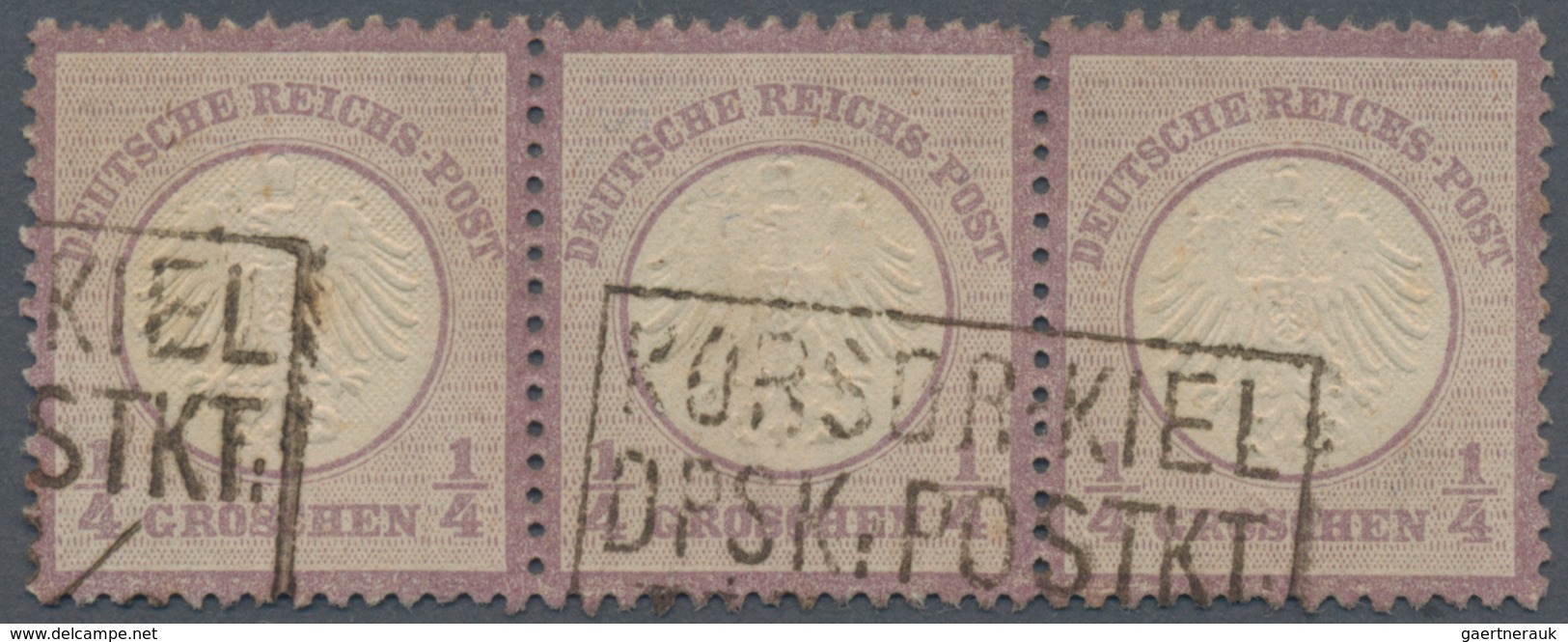 Deutsches Reich - Brustschild: 1872, Kleiner Schild ¼ Gr Grauviolett Im Dreierstreifen Mit Ra3 "KORS - Storia Postale