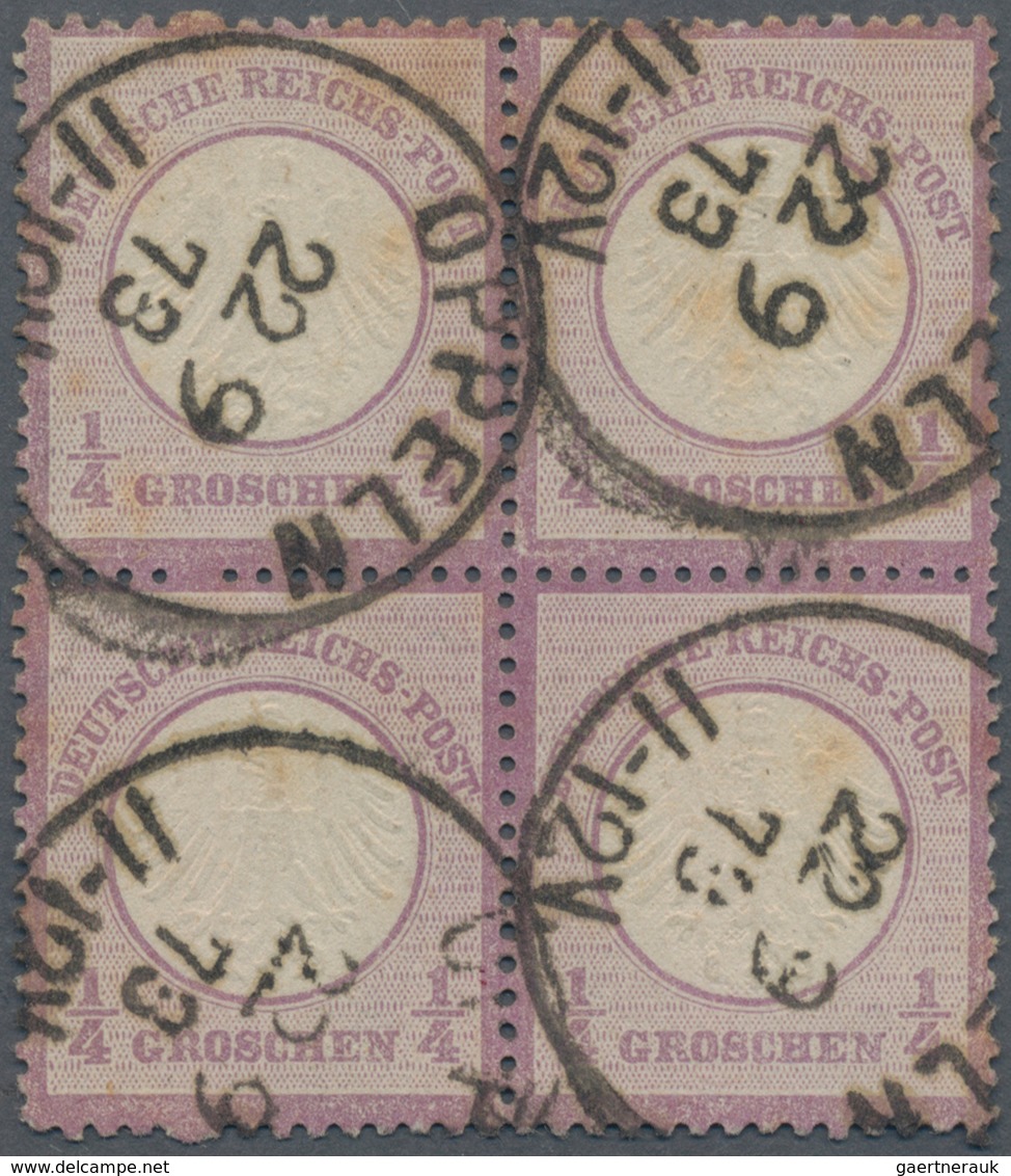 Deutsches Reich - Brustschild: 1872, Kleiner Schild ¼ Gr. Violett Im Viererblock Mit K1 "OPPELN 22 9 - Storia Postale