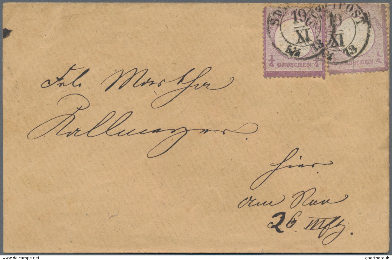 Deutsches Reich - Brustschild: 1872, Ein Orts-Couvert Mit Kleiner Schild ¼ Gr Violett Und Großer Sch - Storia Postale