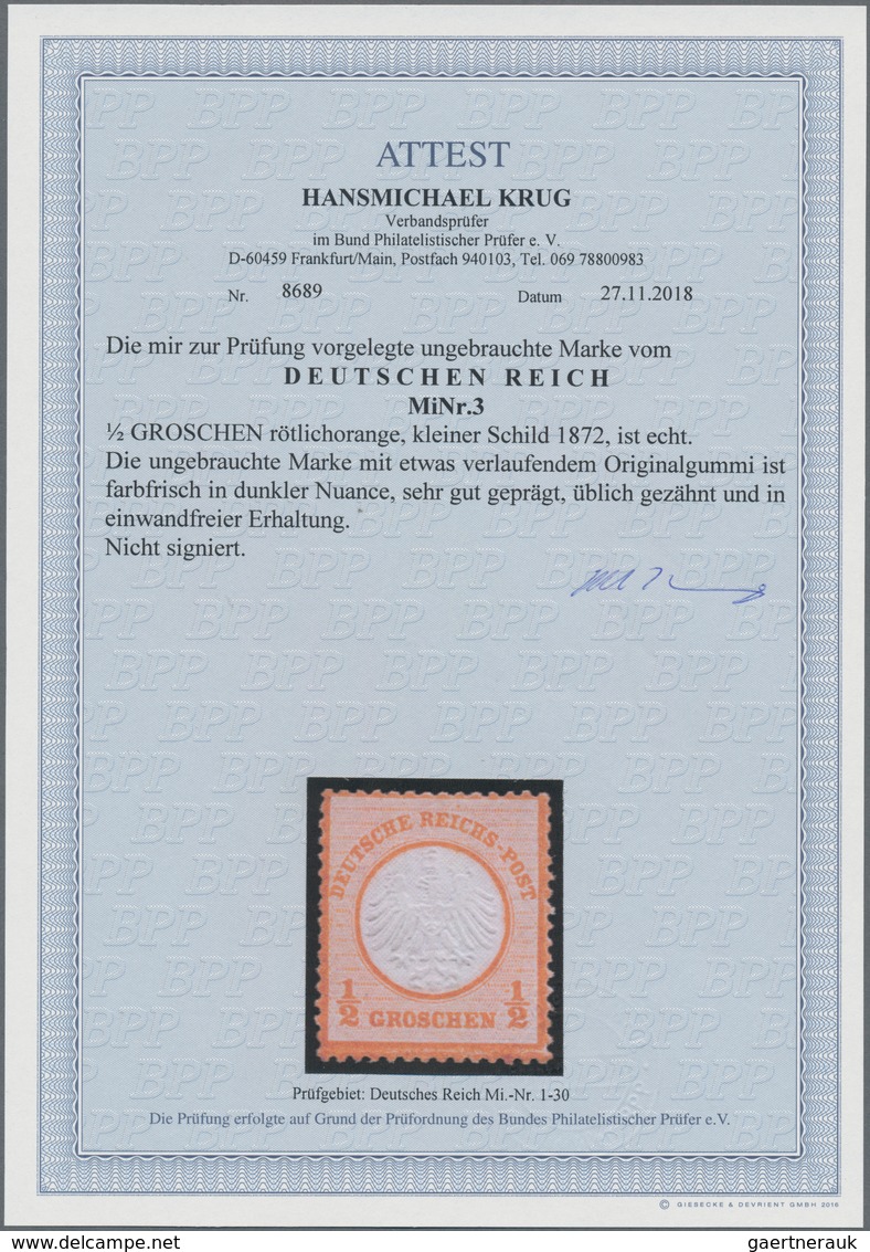 Deutsches Reich - Brustschild: 1872, Kleiner Schild ½ Gr Rötlichorange, Ungebraucht Mit Etwas Verlau - Storia Postale