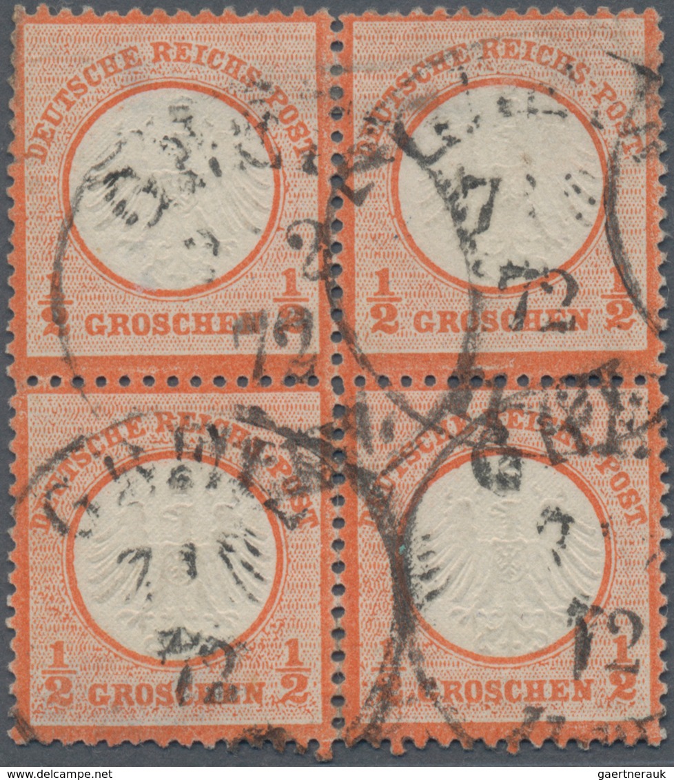 Deutsches Reich - Brustschild: 1872, Kleiner Schild ½ Gr Rotorange Im Viererblock Mit K1 "GREIZ 7 2 - Storia Postale