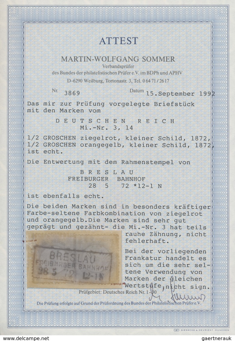 Deutsches Reich - Brustschild: 1872, Kleiner Schild ½ Gr Ziegelrot Und ½ Gr. Orangegelb Als Wertstuf - Briefe U. Dokumente