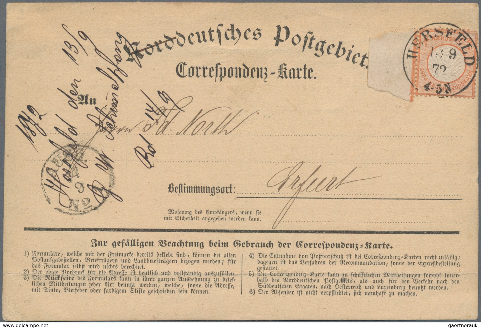 Deutsches Reich - Brustschild: 1872, Kleiner Schild ½ Gr Orangerot Mit Komplettem Rechten Rand Auf N - Storia Postale