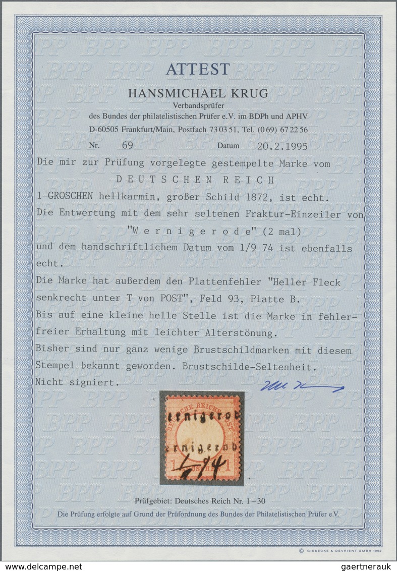 Deutsches Reich - Brustschild: 1872 Kleiner Schild 1 Gr. Karmin Mit Sachsen-Fraktur-L1 "Wernigerode" - Storia Postale