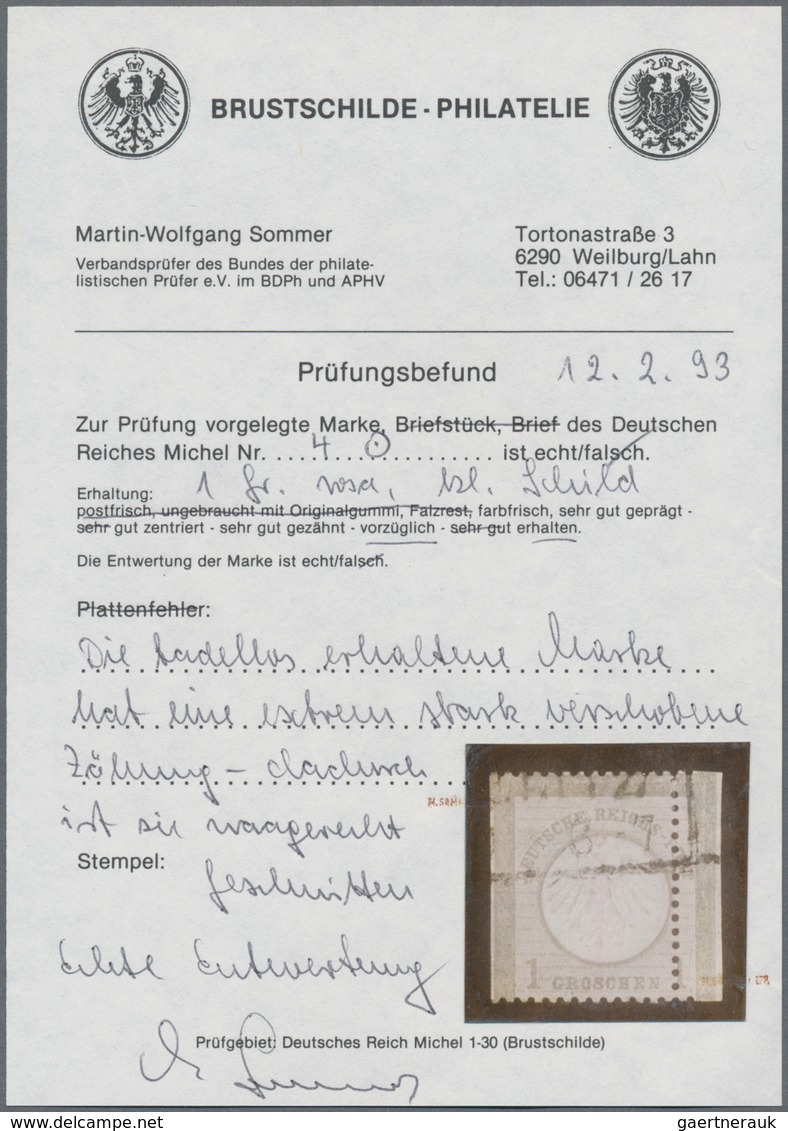 Deutsches Reich - Brustschild: 1872, Kleiner Schild 1 Gr. Karmin Mit Stark Verschobener Zähnung Nach - Storia Postale