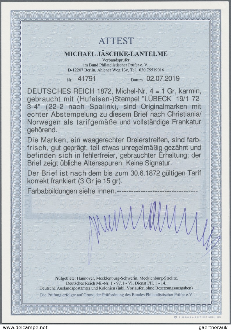 Deutsches Reich - Brustschild: 1872, Brief Mit Hufeisenstempel "LÜBECK 19/1 72" (Spalink 22-2) Frank - Briefe U. Dokumente