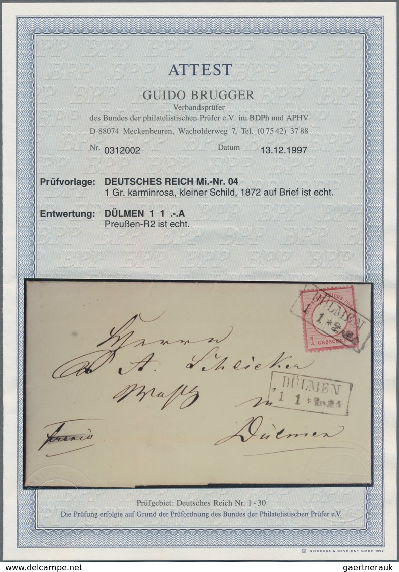 Deutsches Reich - Brustschild: 1872, ERSTTAGSBRIEF Kleiner Schild 1 Gr. Karmin, Farbfrisches Exempla - Storia Postale