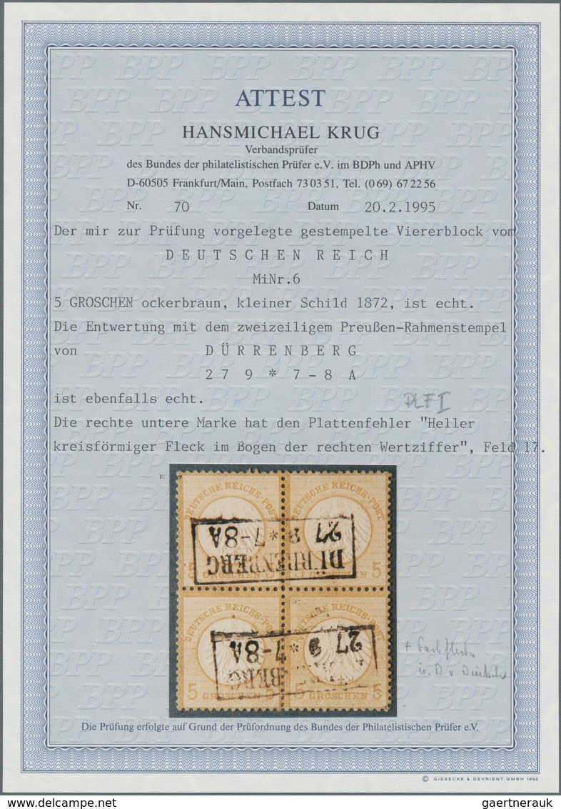 Deutsches Reich - Brustschild: 1872, Kleiner Schild 5 Gr. Ocker Im Viererblock Mit Ra2 "DÜRRENBERG 2 - Storia Postale