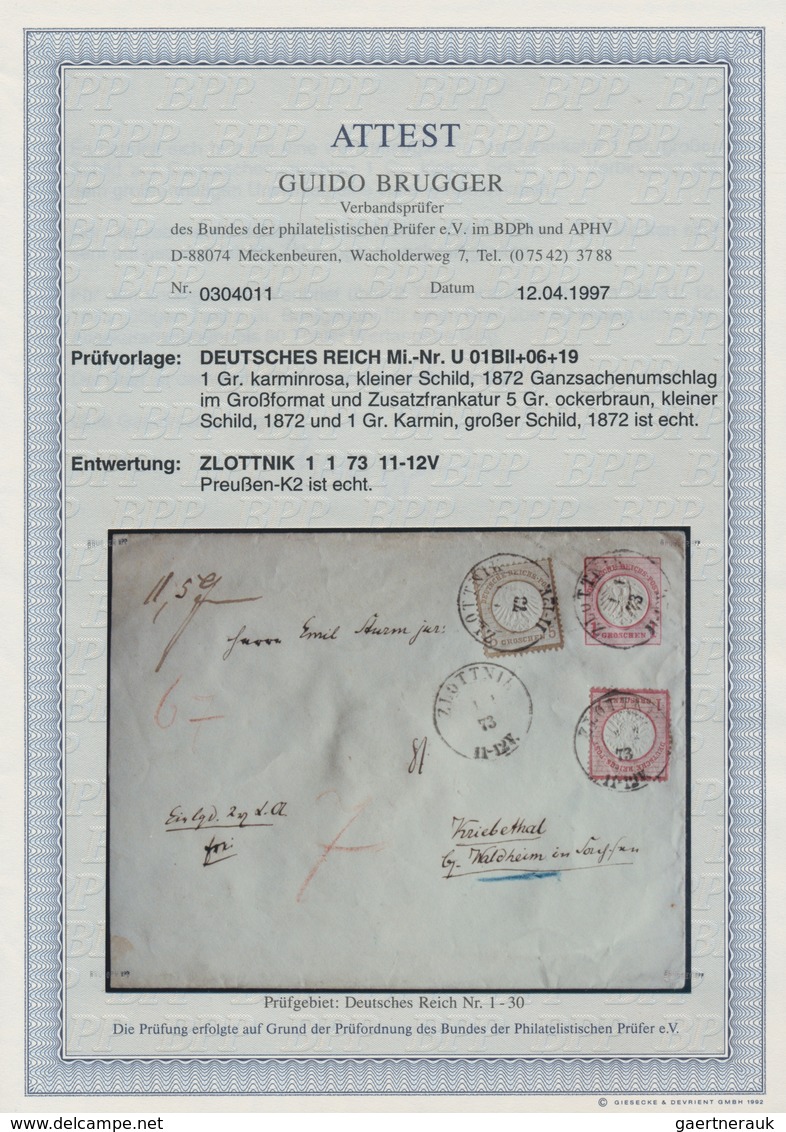 Deutsches Reich - Brustschild: 1872, GA-Umschlag Kl. Schild 1 Gr. Mit Kl.Schild 5 Gr.und Großer Schi - Storia Postale