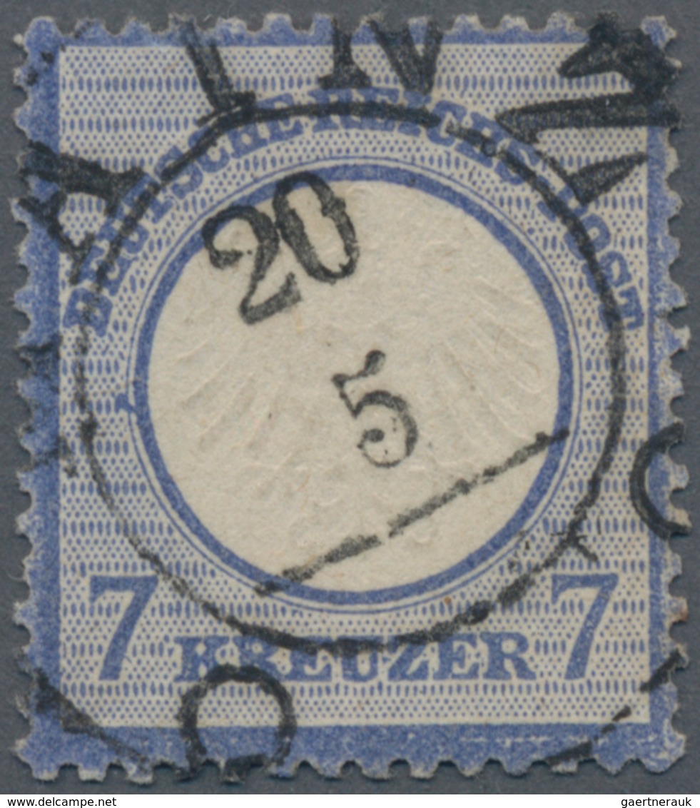 Deutsches Reich - Brustschild: 1872, Kl. Schild 7 Kr. Blau Mit Sehr Seltenem Taxis-K2 "MAINZ 20 5"-N - Storia Postale