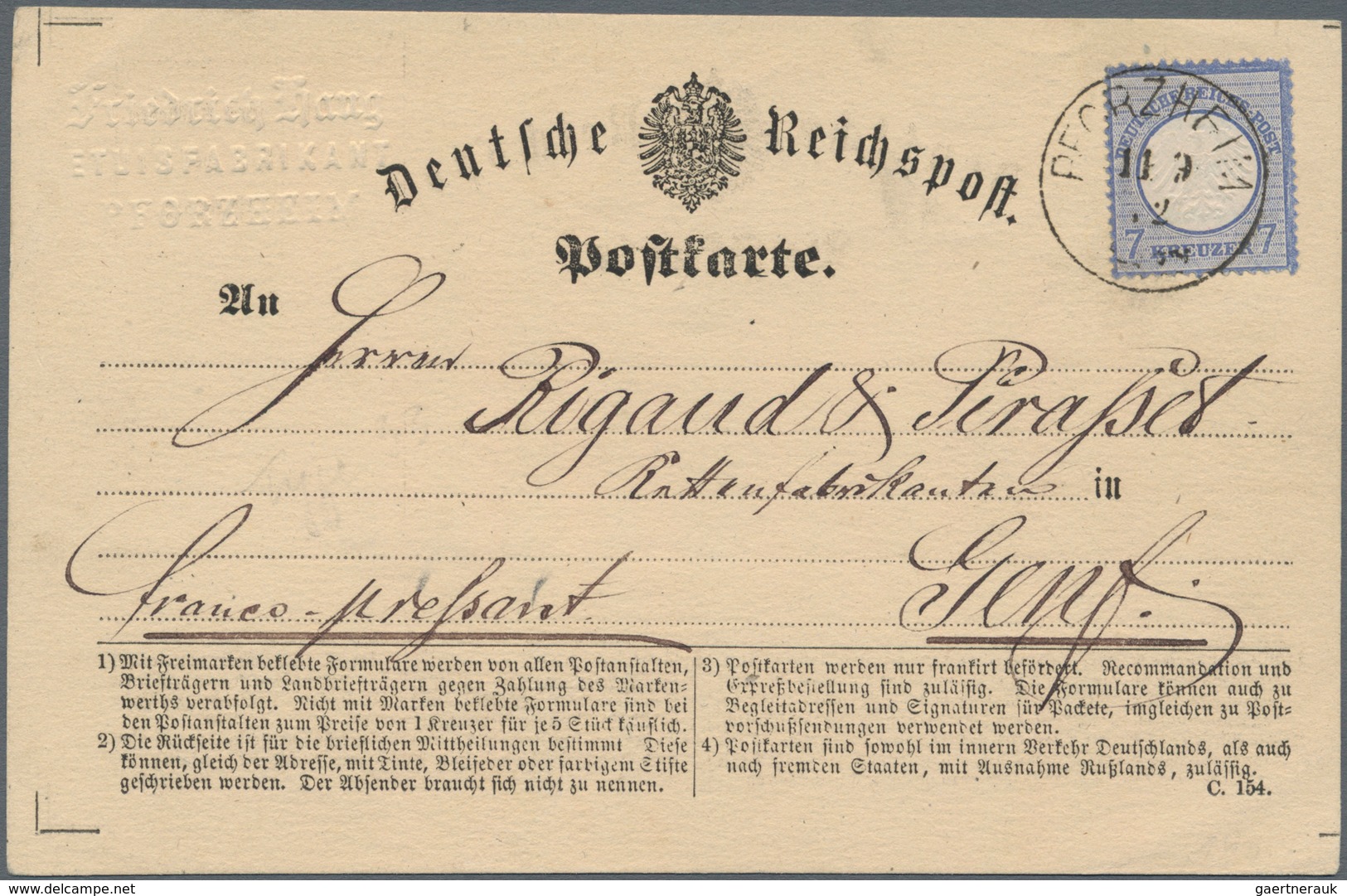 Deutsches Reich - Brustschild: 1872, Kleiner Schild 7 Kr. Als Einzelfrankatur Auf Reichspost-Karte N - Storia Postale