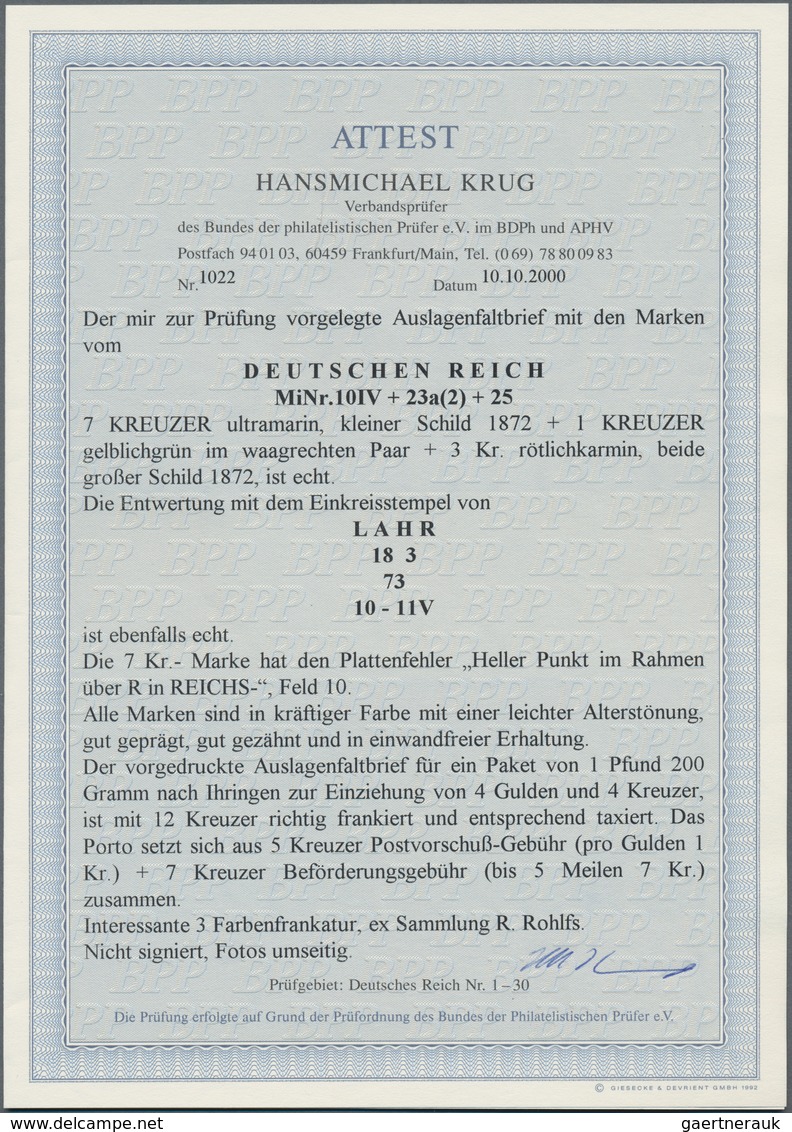 Deutsches Reich - Brustschild: 1873, Kleiner Schild 7 Kr. Ultramarin Mit Plattenfehler IV "heller Pu - Storia Postale