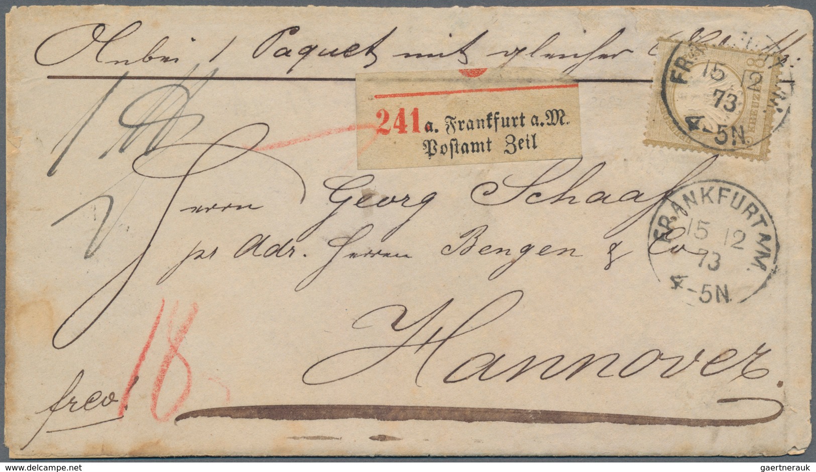Deutsches Reich - Brustschild: 1872, Kleiner Schild 18 Kreuzer Graubraun Als EINZELFRANKATUR Von "FR - Storia Postale