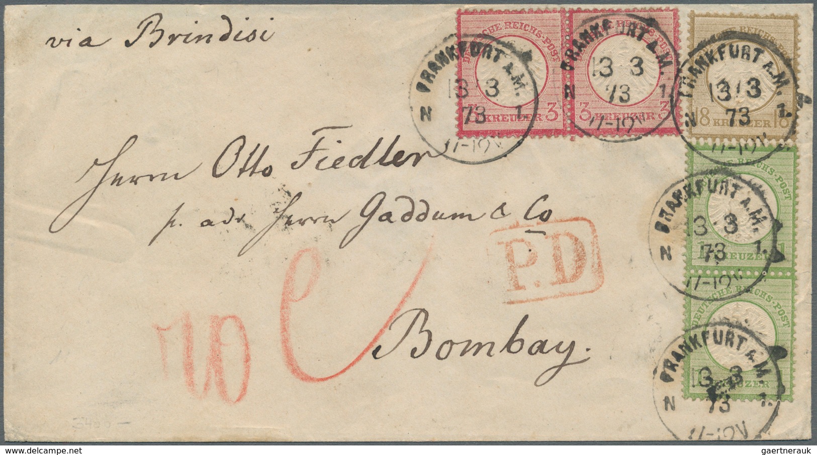 Deutsches Reich - Brustschild: 1872, 18 Kr. Ockerbraun Und Waagerechtes Paar 3 Kr. Kleiner Schild In - Storia Postale