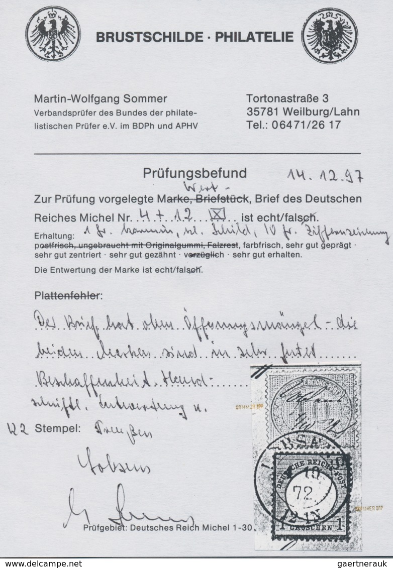 Deutsches Reich - Brustschild: 1872, Innendienstmarke 10 Gr. Gelbgrau Und Kl. Schild 1 Gr. Karmin Au - Storia Postale