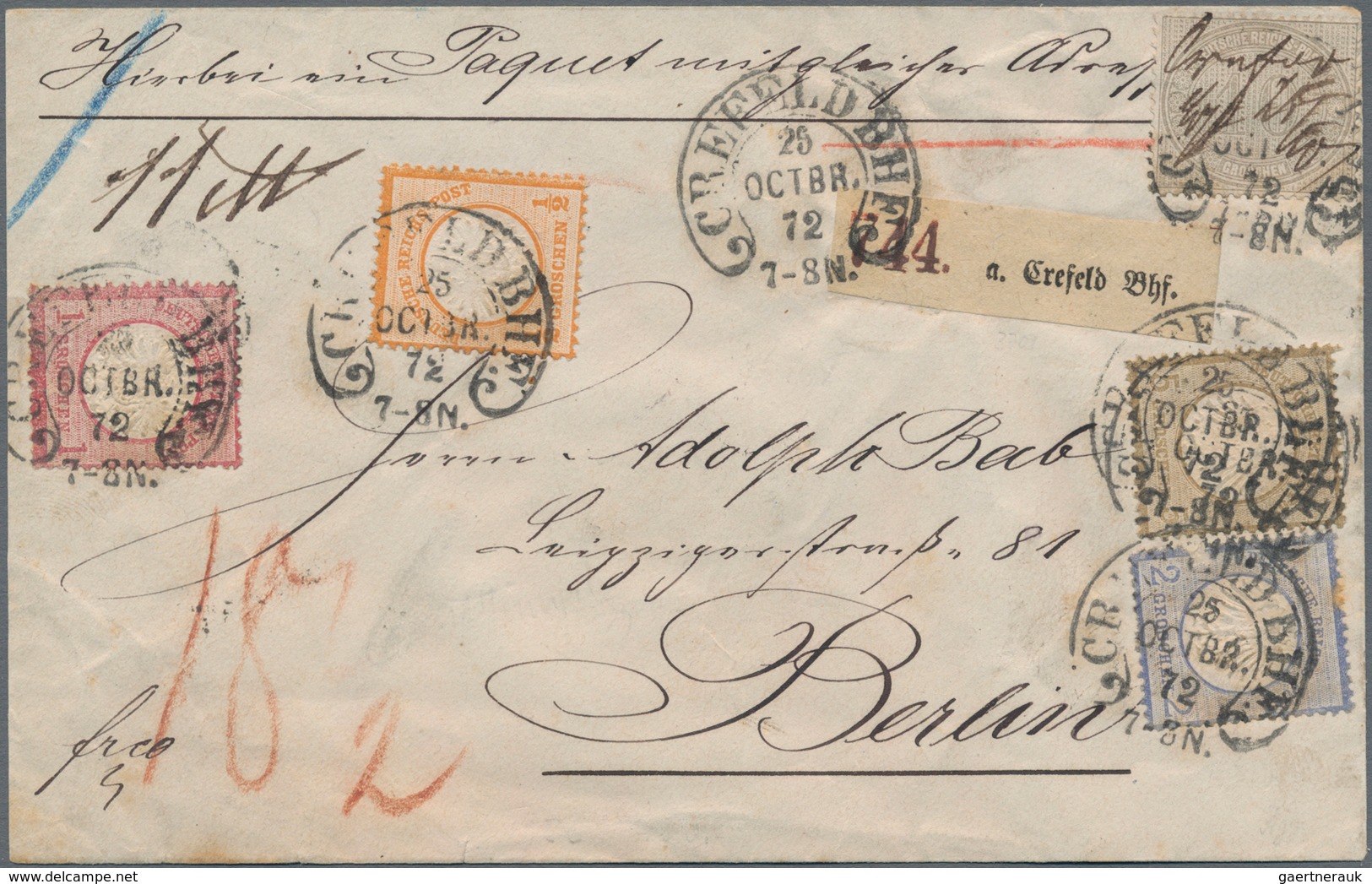 Deutsches Reich - Brustschild: 1872, FÜNFFARBENFRANKATUR 10 Gr. Innendienstmarke Mit Kleiner/Großer - Storia Postale