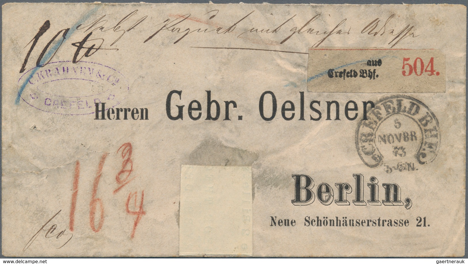 Deutsches Reich - Brustschild: 1872, Innendienst 10 Gr.+¼Gr.+½Gr.+1Gr.+5Gr. BRUSTSCHILD-FÜNF-FARBEN- - Storia Postale