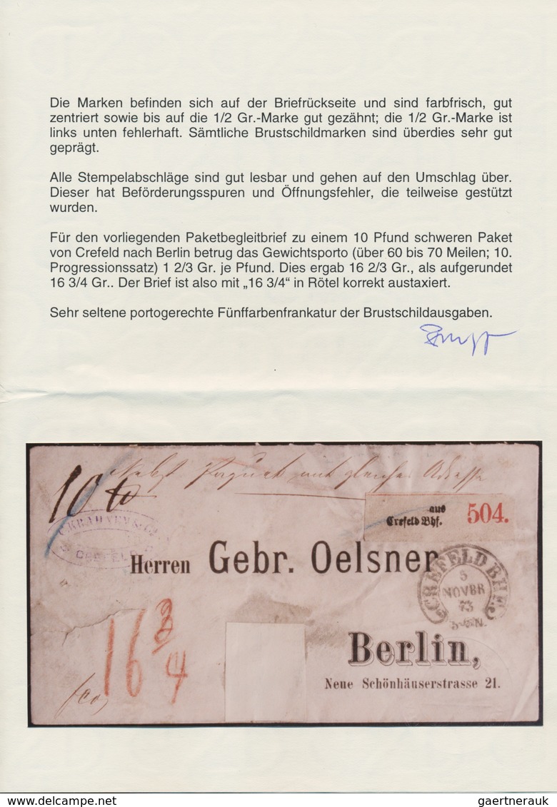 Deutsches Reich - Brustschild: 1872, Innendienst 10 Gr.+¼Gr.+½Gr.+1Gr.+5Gr. BRUSTSCHILD-FÜNF-FARBEN- - Storia Postale