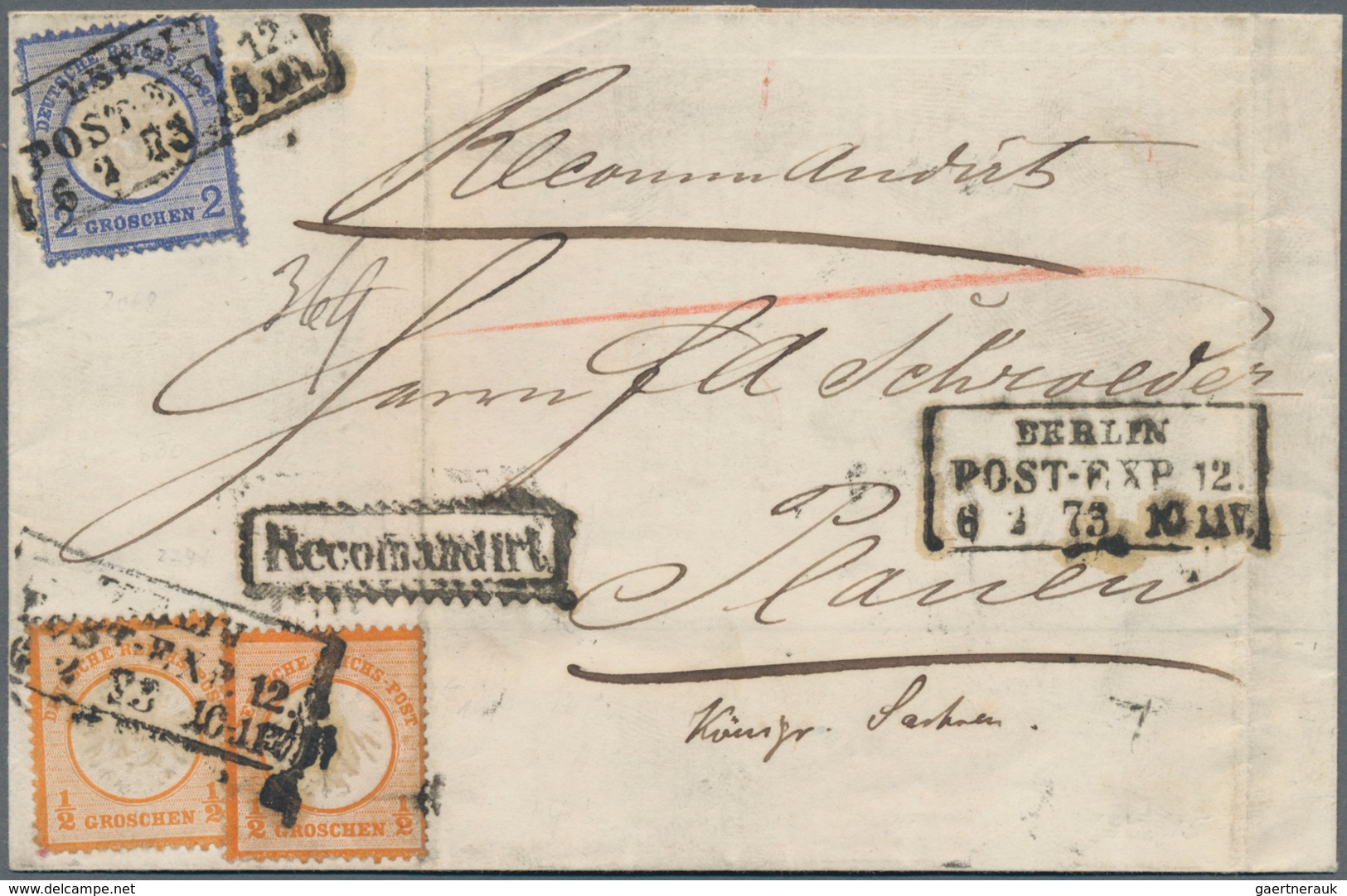Deutsches Reich - Brustschild: 1872, Kleiner/Großer Schild Je Einmal ½ Groschen Orange + 2 Gr. Auf E - Storia Postale