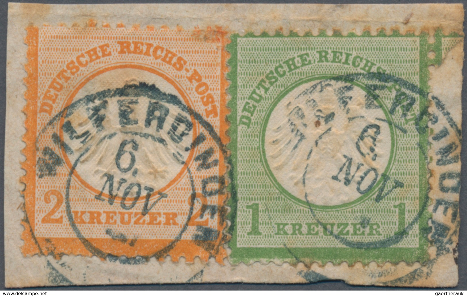 Deutsches Reich - Brustschild: 1872, "WILFERDINGEN" (B-W/Enzkreis) Blauer K2 Je Auf 2 Kreuzer Orange - Storia Postale