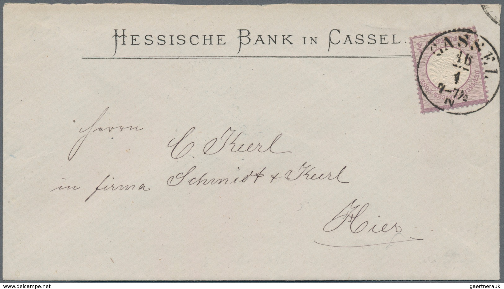 Deutsches Reich - Brustschild: 1872, 1/4 Groschen Großer Schild Entwertet Mit T&T-K1 "CASSEL" Als EF - Storia Postale