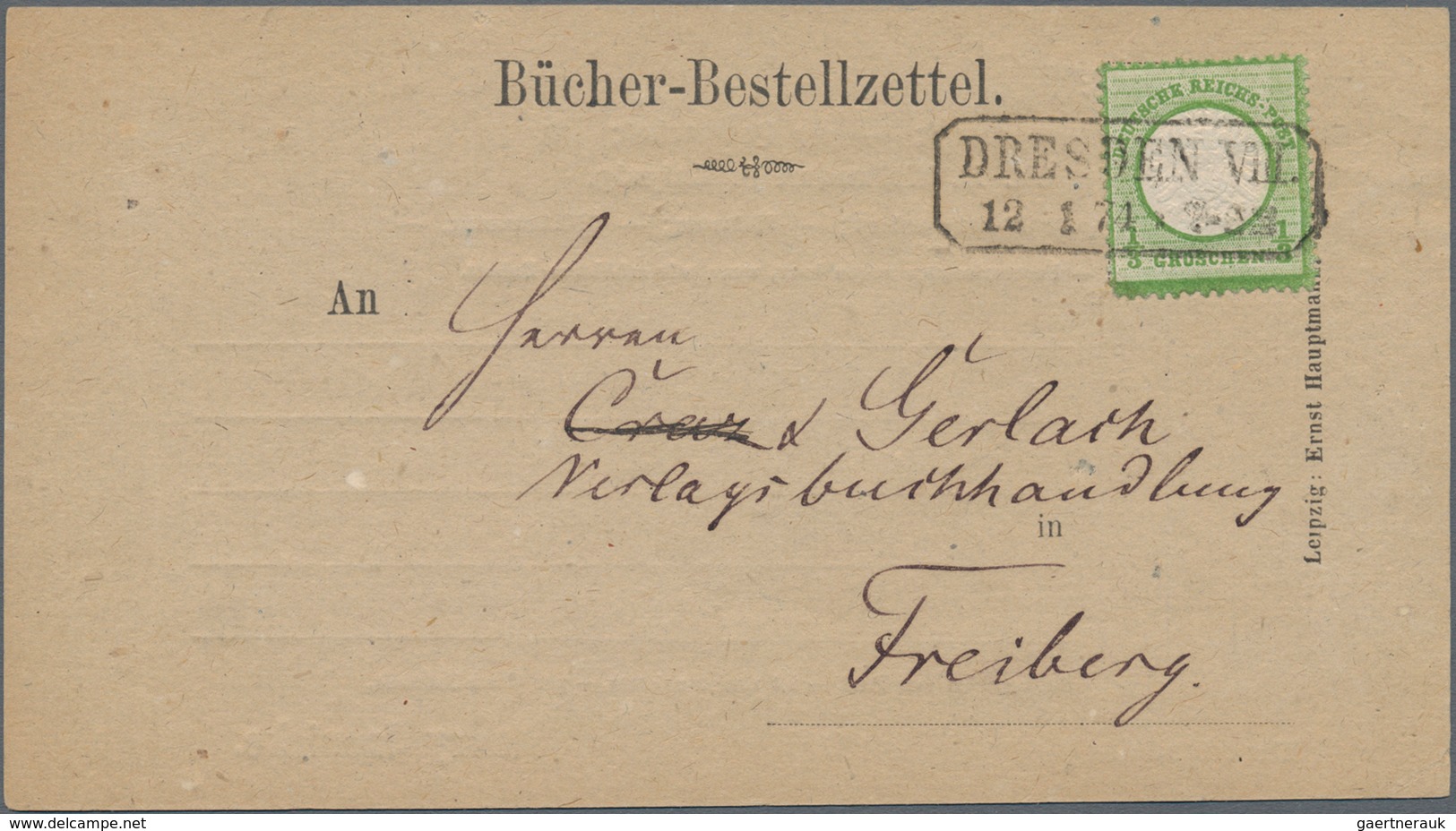 Deutsches Reich - Brustschild: 1872, Großer Schild 1/3 Gr. (dunkel)grün Auf Vordruck-Bücherzettel Mi - Storia Postale