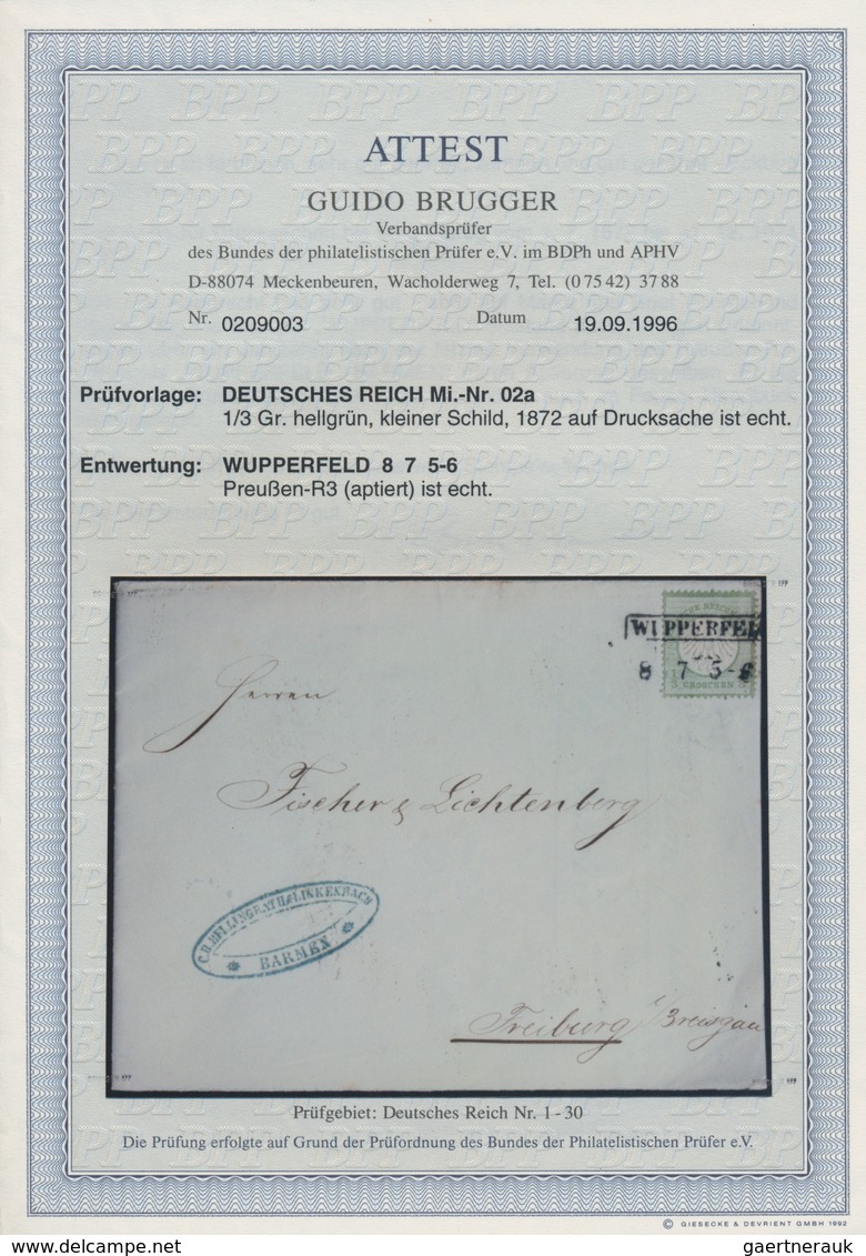 Deutsches Reich - Brustschild: 1872 Kl. Schild 1/3 Gr Grün Auf Brief Mit Aptiertem Preussen-Ra2 "WUP - Storia Postale