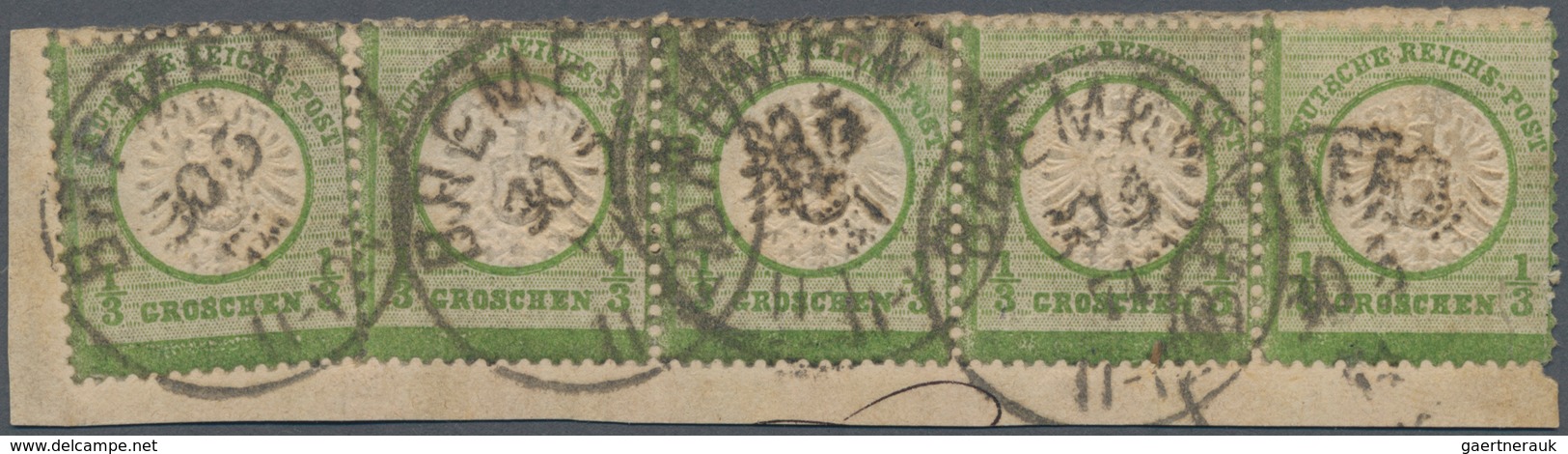 Deutsches Reich - Brustschild: 1872 Großer Schild 1/3 Gr. Dunkelgrün 4-er Streifen Auf Briefstück Mi - Storia Postale