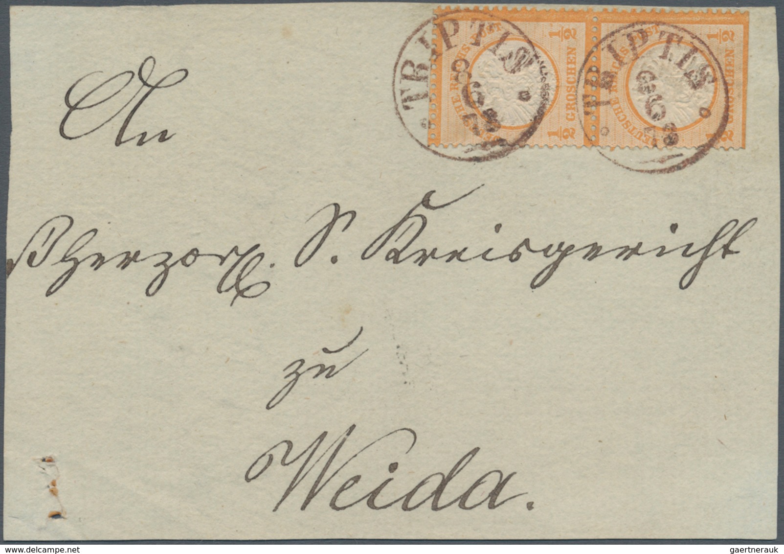 Deutsches Reich - Brustschild: 1872, Briefteil Mit Gr. Schild 2x½ Gr. Und ROTBRAUNEM Taxis-K1 "TRIPT - Storia Postale